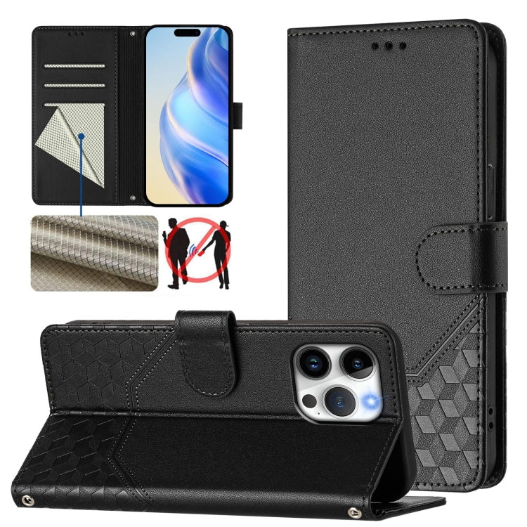 เคสโทรศัพท์หนังปั๊มลายรังผึ้งพร้อม RFID สำหรับ iPhone 17e / 16e, สำหรับ iPhone 17 Pro Max, สำหรับ iPhone 17 Pro, สำหรับ iPhone 17, สำหรับ iPhone Air, สำหรับ iPhone 16 Pro Max, สำหรับ iPhone 16 Pro, สำหรับ iPhone 16 Plus