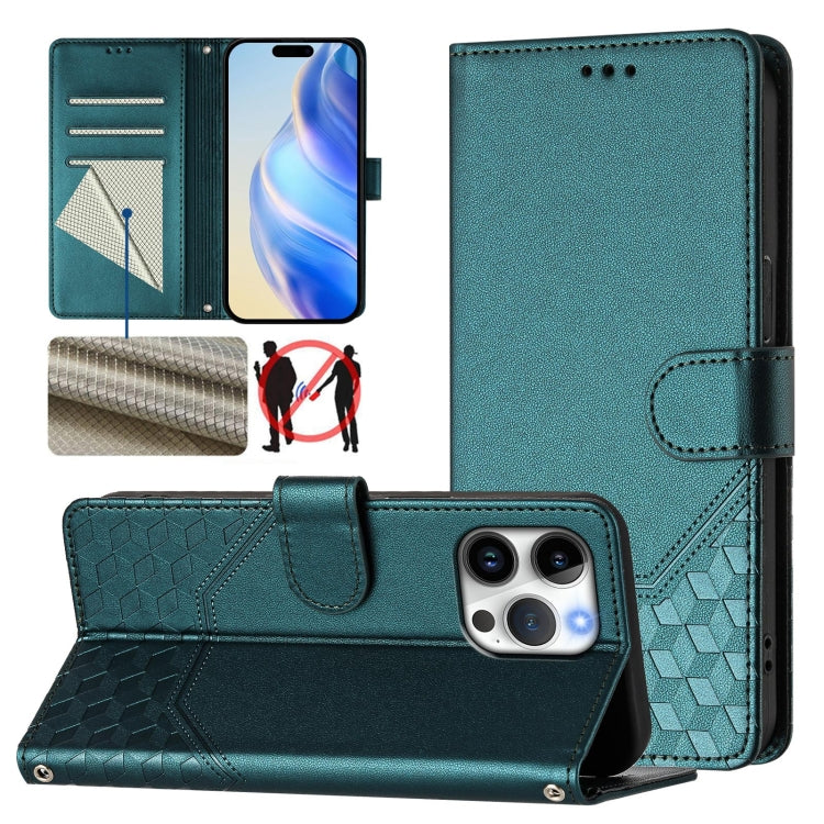 เคสโทรศัพท์หนังปั๊มลายรังผึ้งพร้อม RFID สำหรับ iPhone 17e / 16e, สำหรับ iPhone 17 Pro Max, สำหรับ iPhone 17 Pro, สำหรับ iPhone 17, สำหรับ iPhone Air, สำหรับ iPhone 16 Pro Max, สำหรับ iPhone 16 Pro, สำหรับ iPhone 16 Plus