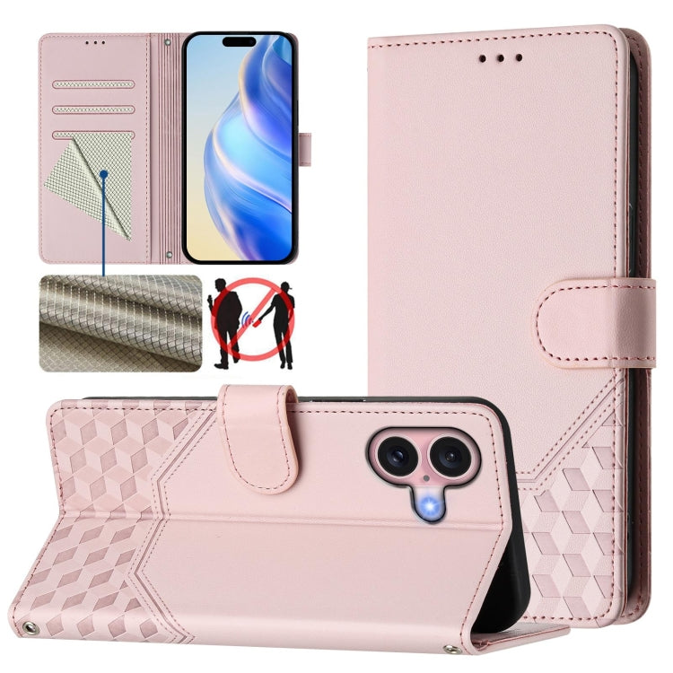 เคสโทรศัพท์หนังปั๊มลายรังผึ้งพร้อม RFID สำหรับ iPhone 17e / 16e, สำหรับ iPhone 17 Pro Max, สำหรับ iPhone 17 Pro, สำหรับ iPhone 17, สำหรับ iPhone Air, สำหรับ iPhone 16 Pro Max, สำหรับ iPhone 16 Pro, สำหรับ iPhone 16 Plus