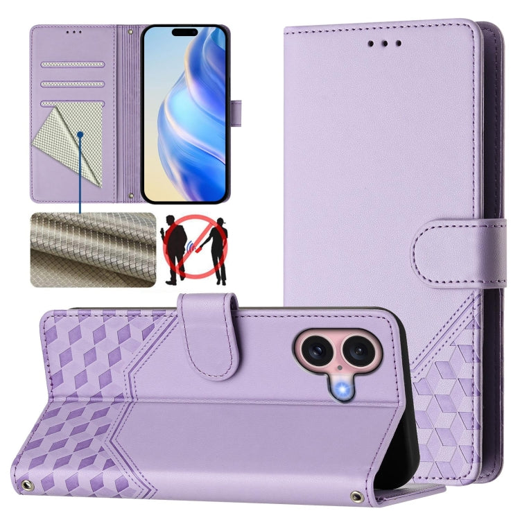 เคสโทรศัพท์หนังปั๊มลายรังผึ้งพร้อม RFID สำหรับ iPhone 17e / 16e, สำหรับ iPhone 17 Pro Max, สำหรับ iPhone 17 Pro, สำหรับ iPhone 17, สำหรับ iPhone Air, สำหรับ iPhone 16 Pro Max, สำหรับ iPhone 16 Pro, สำหรับ iPhone 16 Plus