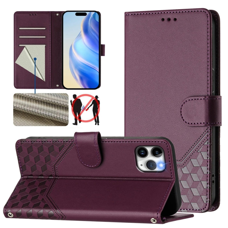 เคสโทรศัพท์หนังปั๊มลายรังผึ้งพร้อม RFID สำหรับ iPhone 11 Pro Max, สำหรับ iPhone 11, สำหรับ iPhone 11 Pro, สำหรับ iPhone X / XS, สำหรับ iPhone XR, สำหรับ iPhone XS Max, สำหรับ iPhone 8 Plus / 7 Plus