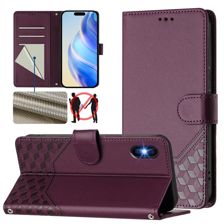 เคสโทรศัพท์หนังปั๊มลายรังผึ้งพร้อม RFID สำหรับ iPhone 11 Pro Max, สำหรับ iPhone 11, สำหรับ iPhone 11 Pro, สำหรับ iPhone X / XS, สำหรับ iPhone XR, สำหรับ iPhone XS Max, สำหรับ iPhone 8 Plus / 7 Plus