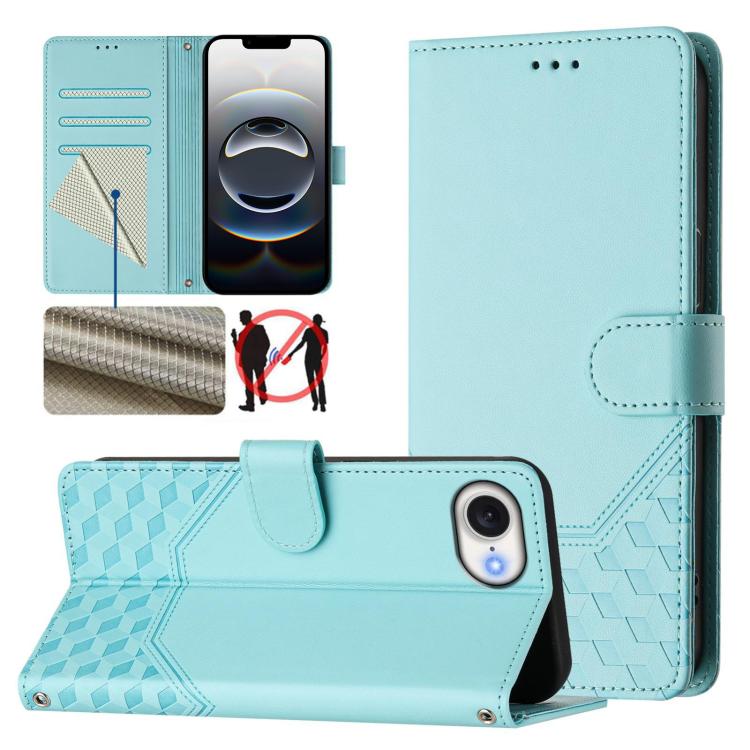 เคสโทรศัพท์หนังปั๊มลายรังผึ้งพร้อม RFID สำหรับ iPhone 17e / 16e, สำหรับ iPhone 17 Pro Max, สำหรับ iPhone 17 Pro, สำหรับ iPhone 17, สำหรับ iPhone Air, สำหรับ iPhone 16 Pro Max, สำหรับ iPhone 16 Pro, สำหรับ iPhone 16 Plus