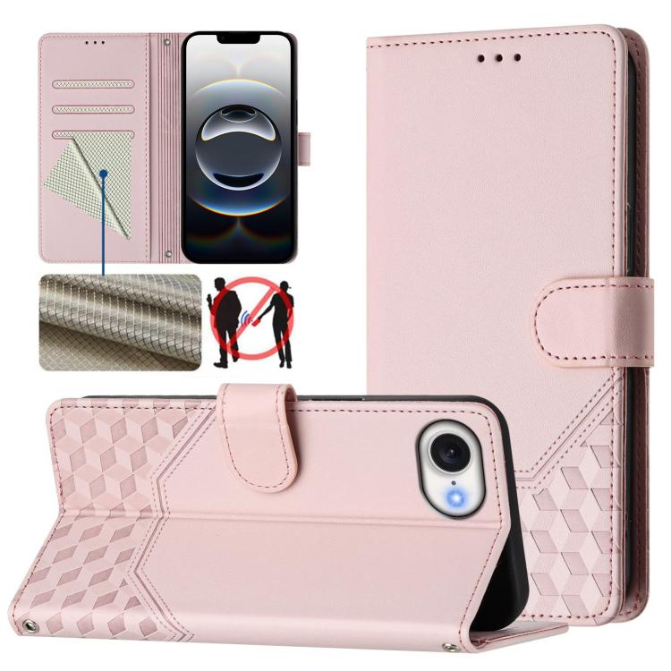 เคสโทรศัพท์หนังปั๊มลายรังผึ้งพร้อม RFID สำหรับ iPhone 17e / 16e, สำหรับ iPhone 17 Pro Max, สำหรับ iPhone 17 Pro, สำหรับ iPhone 17, สำหรับ iPhone Air, สำหรับ iPhone 16 Pro Max, สำหรับ iPhone 16 Pro, สำหรับ iPhone 16 Plus