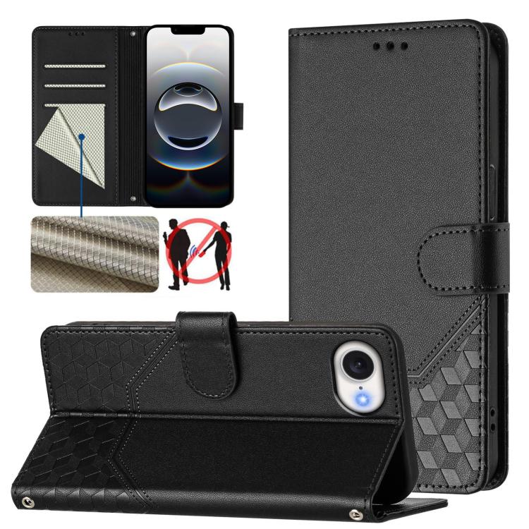 เคสโทรศัพท์หนังปั๊มลายรังผึ้งพร้อม RFID สำหรับ iPhone 17e / 16e, สำหรับ iPhone 17 Pro Max, สำหรับ iPhone 17 Pro, สำหรับ iPhone 17, สำหรับ iPhone Air, สำหรับ iPhone 16 Pro Max, สำหรับ iPhone 16 Pro, สำหรับ iPhone 16 Plus
