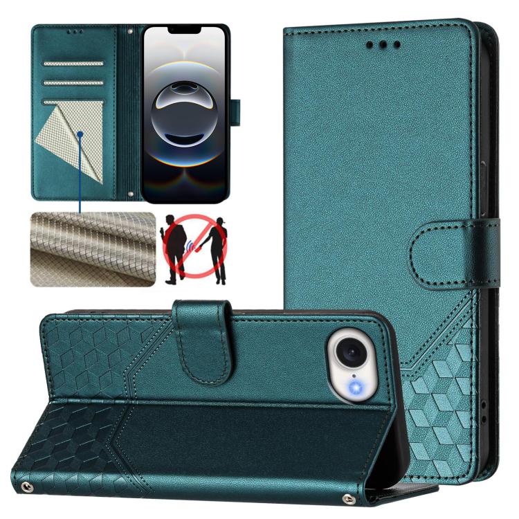 เคสโทรศัพท์หนังปั๊มลายรังผึ้งพร้อม RFID สำหรับ iPhone 17e / 16e, สำหรับ iPhone 17 Pro Max, สำหรับ iPhone 17 Pro, สำหรับ iPhone 17, สำหรับ iPhone Air, สำหรับ iPhone 16 Pro Max, สำหรับ iPhone 16 Pro, สำหรับ iPhone 16 Plus