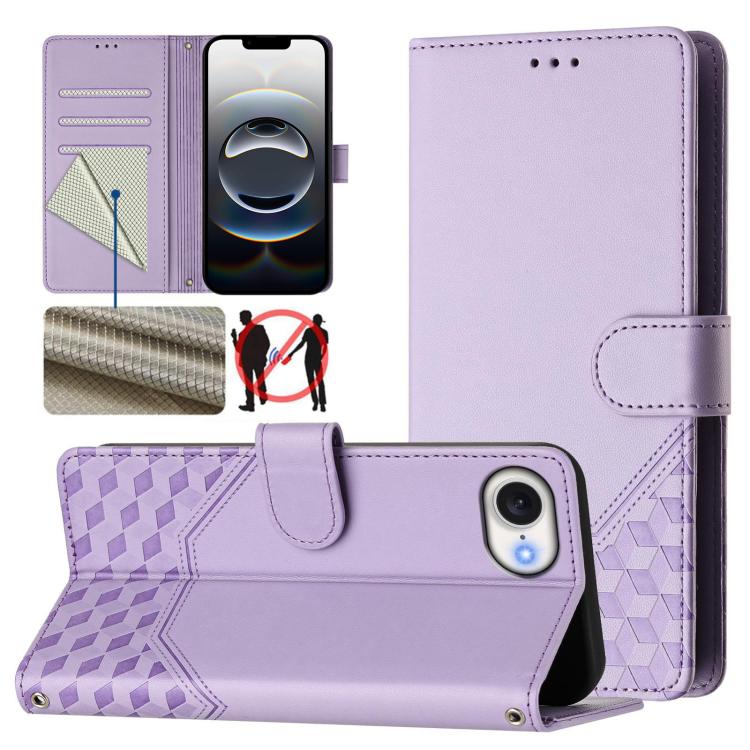 เคสโทรศัพท์หนังปั๊มลายรังผึ้งพร้อม RFID สำหรับ iPhone 17e / 16e, สำหรับ iPhone 17 Pro Max, สำหรับ iPhone 17 Pro, สำหรับ iPhone 17, สำหรับ iPhone Air, สำหรับ iPhone 16 Pro Max, สำหรับ iPhone 16 Pro, สำหรับ iPhone 16 Plus
