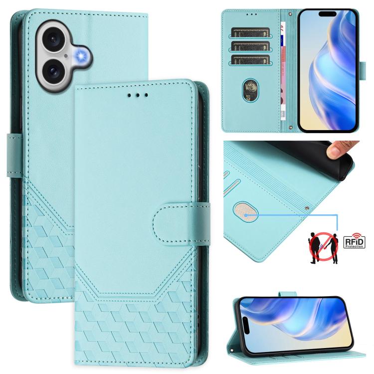 เคสโทรศัพท์หนังปั๊มลายรังผึ้งพร้อม RFID สำหรับ iPhone 17e / 16e, สำหรับ iPhone 17 Pro Max, สำหรับ iPhone 17 Pro, สำหรับ iPhone 17, สำหรับ iPhone Air, สำหรับ iPhone 16 Pro Max, สำหรับ iPhone 16 Pro, สำหรับ iPhone 16 Plus