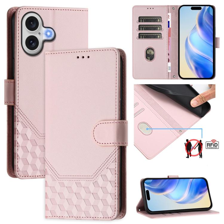 เคสโทรศัพท์หนังปั๊มลายรังผึ้งพร้อม RFID สำหรับ iPhone 17e / 16e, สำหรับ iPhone 17 Pro Max, สำหรับ iPhone 17 Pro, สำหรับ iPhone 17, สำหรับ iPhone Air, สำหรับ iPhone 16 Pro Max, สำหรับ iPhone 16 Pro, สำหรับ iPhone 16 Plus