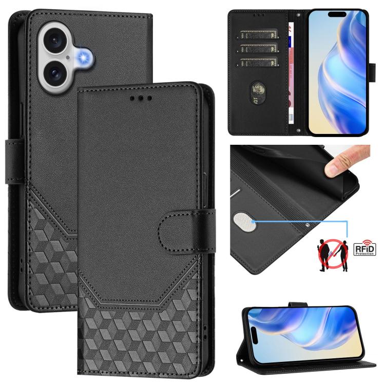 เคสโทรศัพท์หนังปั๊มลายรังผึ้งพร้อม RFID สำหรับ iPhone 17e / 16e, สำหรับ iPhone 17 Pro Max, สำหรับ iPhone 17 Pro, สำหรับ iPhone 17, สำหรับ iPhone Air, สำหรับ iPhone 16 Pro Max, สำหรับ iPhone 16 Pro, สำหรับ iPhone 16 Plus