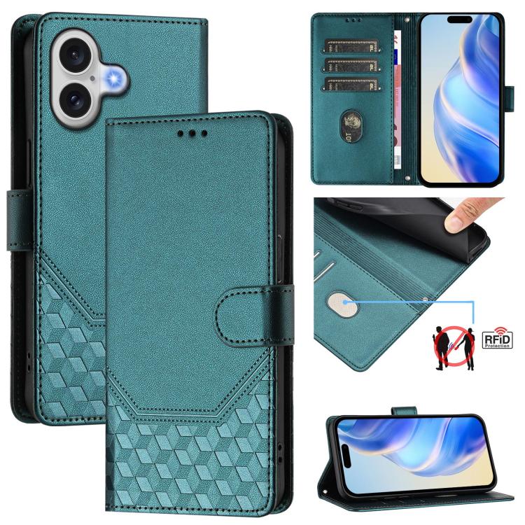 เคสโทรศัพท์หนังปั๊มลายรังผึ้งพร้อม RFID สำหรับ iPhone 17e / 16e, สำหรับ iPhone 17 Pro Max, สำหรับ iPhone 17 Pro, สำหรับ iPhone 17, สำหรับ iPhone Air, สำหรับ iPhone 16 Pro Max, สำหรับ iPhone 16 Pro, สำหรับ iPhone 16 Plus