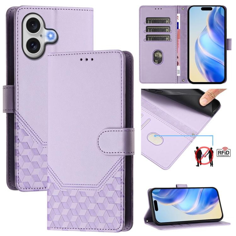 เคสโทรศัพท์หนังปั๊มลายรังผึ้งพร้อม RFID สำหรับ iPhone 17e / 16e, สำหรับ iPhone 17 Pro Max, สำหรับ iPhone 17 Pro, สำหรับ iPhone 17, สำหรับ iPhone Air, สำหรับ iPhone 16 Pro Max, สำหรับ iPhone 16 Pro, สำหรับ iPhone 16 Plus