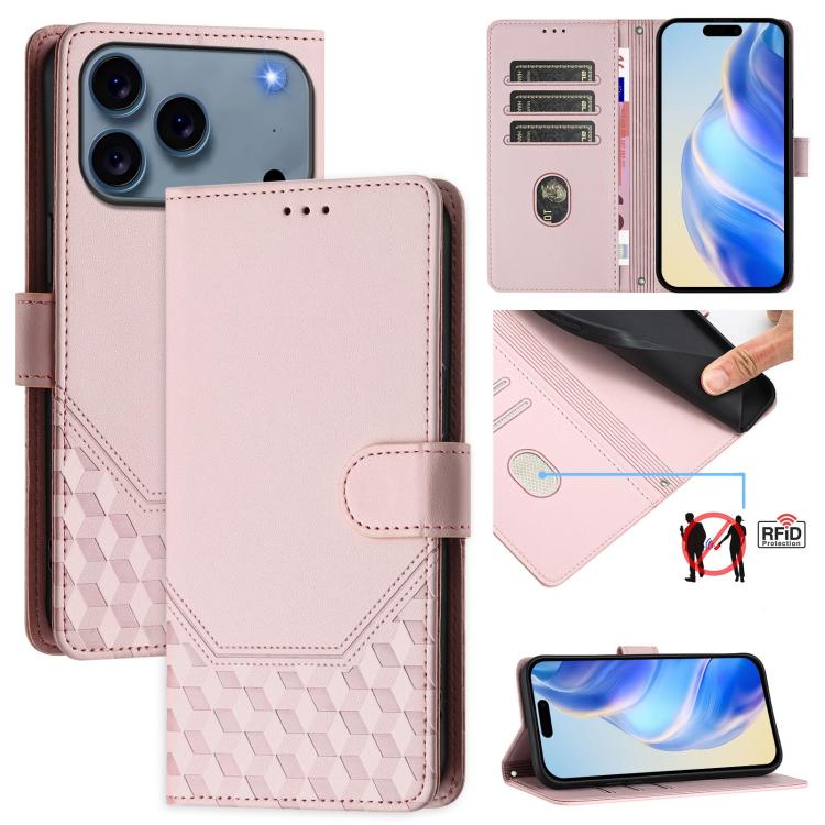 เคสโทรศัพท์หนังปั๊มลายรังผึ้งพร้อม RFID สำหรับ iPhone 17e / 16e, สำหรับ iPhone 17 Pro Max, สำหรับ iPhone 17 Pro, สำหรับ iPhone 17, สำหรับ iPhone Air, สำหรับ iPhone 16 Pro Max, สำหรับ iPhone 16 Pro, สำหรับ iPhone 16 Plus