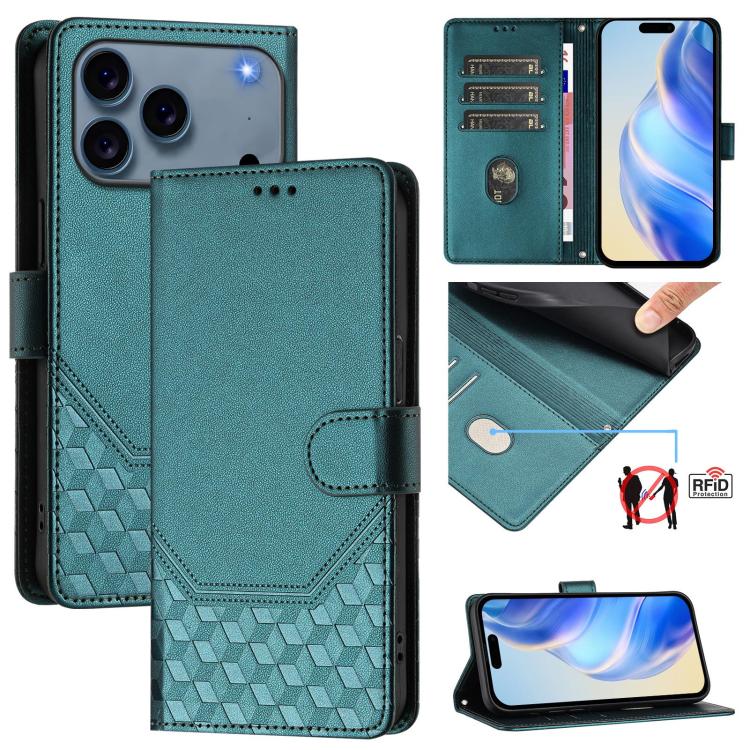 เคสโทรศัพท์หนังปั๊มลายรังผึ้งพร้อม RFID สำหรับ iPhone 17e / 16e, สำหรับ iPhone 17 Pro Max, สำหรับ iPhone 17 Pro, สำหรับ iPhone 17, สำหรับ iPhone Air, สำหรับ iPhone 16 Pro Max, สำหรับ iPhone 16 Pro, สำหรับ iPhone 16 Plus