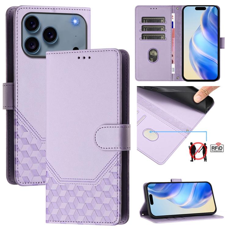 เคสโทรศัพท์หนังปั๊มลายรังผึ้งพร้อม RFID สำหรับ iPhone 17e / 16e, สำหรับ iPhone 17 Pro Max, สำหรับ iPhone 17 Pro, สำหรับ iPhone 17, สำหรับ iPhone Air, สำหรับ iPhone 16 Pro Max, สำหรับ iPhone 16 Pro, สำหรับ iPhone 16 Plus