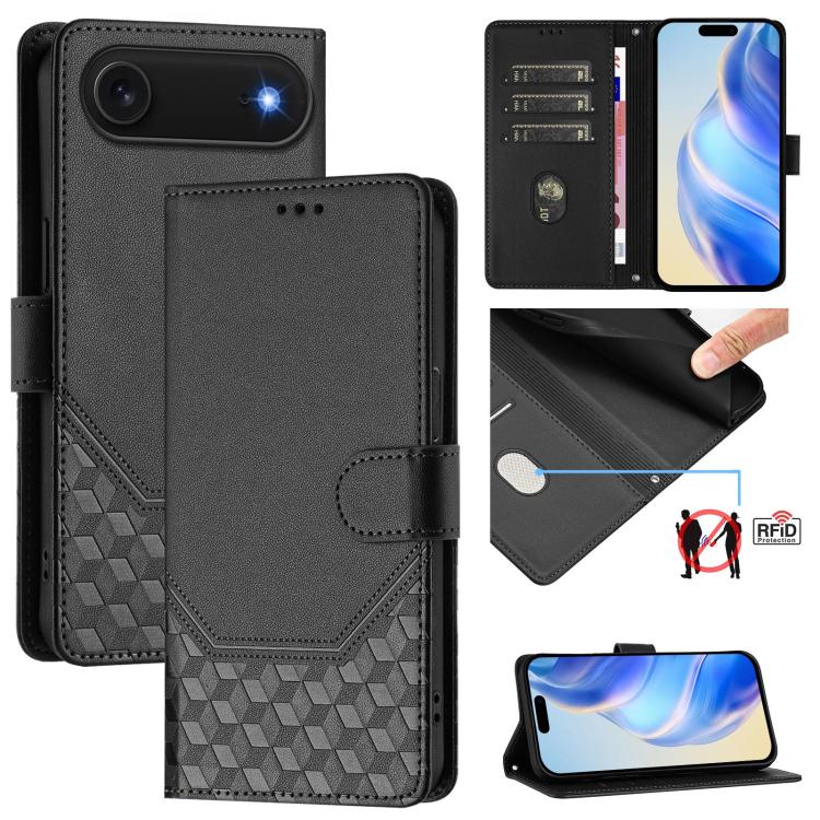 เคสโทรศัพท์หนังปั๊มลายรังผึ้งพร้อม RFID สำหรับ iPhone 17e / 16e, สำหรับ iPhone 17 Pro Max, สำหรับ iPhone 17 Pro, สำหรับ iPhone 17, สำหรับ iPhone Air, สำหรับ iPhone 16 Pro Max, สำหรับ iPhone 16 Pro, สำหรับ iPhone 16 Plus
