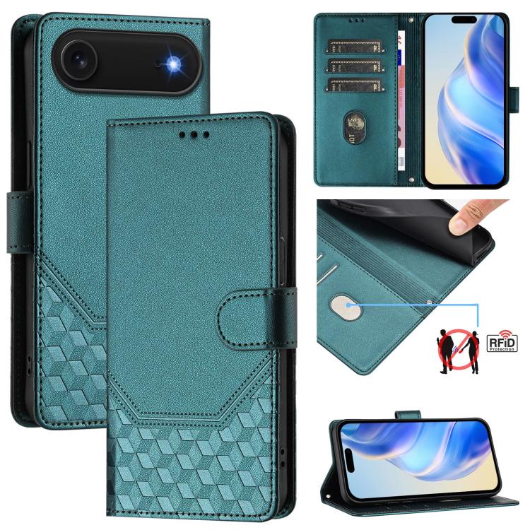 เคสโทรศัพท์หนังปั๊มลายรังผึ้งพร้อม RFID สำหรับ iPhone 17e / 16e, สำหรับ iPhone 17 Pro Max, สำหรับ iPhone 17 Pro, สำหรับ iPhone 17, สำหรับ iPhone Air, สำหรับ iPhone 16 Pro Max, สำหรับ iPhone 16 Pro, สำหรับ iPhone 16 Plus