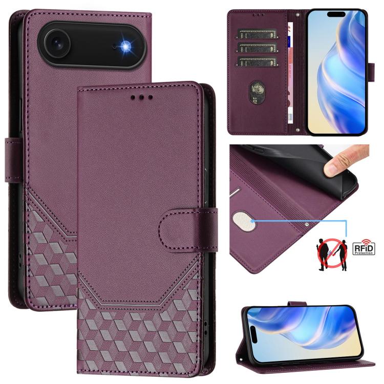 เคสโทรศัพท์หนังปั๊มลายรังผึ้งพร้อม RFID สำหรับ iPhone 17e / 16e, สำหรับ iPhone 17 Pro Max, สำหรับ iPhone 17 Pro, สำหรับ iPhone 17, สำหรับ iPhone Air, สำหรับ iPhone 16 Pro Max, สำหรับ iPhone 16 Pro, สำหรับ iPhone 16 Plus