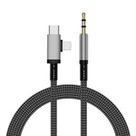 สายอะแดปเตอร์ 2 in 1 8 พิน, USB-C / Type-C เป็นแจ็คเสียง AUX 3.5 มม. สำหรับรถยนต์, Type-C, 8 พิน เป็น 3.5 มม., ความยาว: 1 เมตร