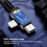 สายอะแดปเตอร์ 2 in 1 8 พิน, USB-C / Type-C เป็นแจ็คเสียง AUX 3.5 มม. สำหรับรถยนต์, Type-C, 8 พิน เป็น 3.5 มม., ความยาว: 1 เมตร