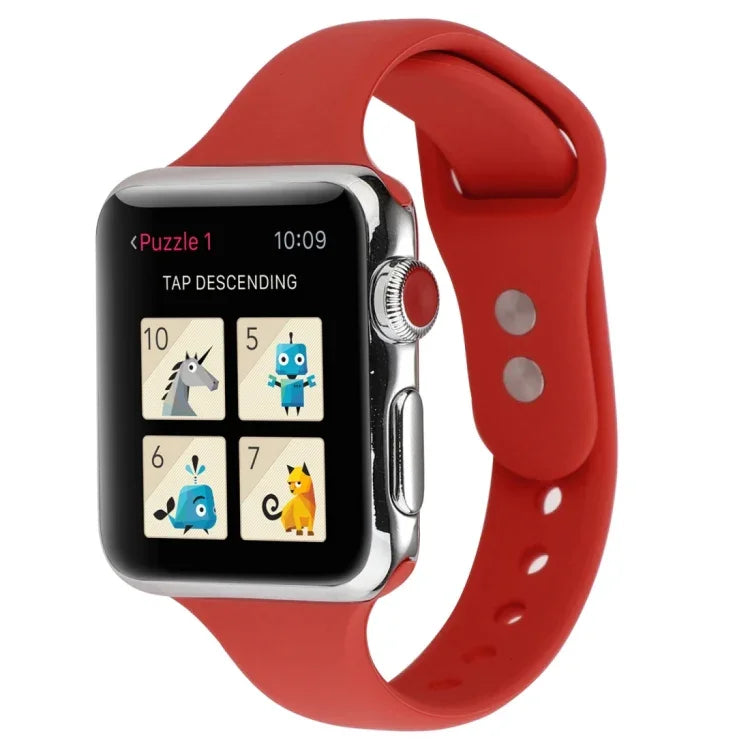 สายข้อมือซิลิโคนบางแบบหัวเข็มขัดคู่ สำหรับ Apple Watch Series 7 ขนาด 41 มม. / 6 & SE & 5 & 4 ขนาด 40 มม. / 3 & 2 & 1 ขนาด 38 มม., สำหรับ Apple Watch Series 8&7 ขนาด 41 มม. / SE 2&6&SE&5&4 ขนาด 40 มม. / 3&2&1 ขนาด 38 มม.