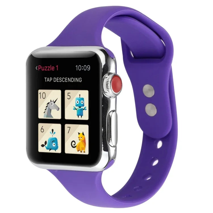 สายข้อมือซิลิโคนบางแบบหัวเข็มขัดคู่ สำหรับ Apple Watch Series 7 ขนาด 41 มม. / 6 & SE & 5 & 4 ขนาด 40 มม. / 3 & 2 & 1 ขนาด 38 มม., สำหรับ Apple Watch Series 8&7 ขนาด 41 มม. / SE 2&6&SE&5&4 ขนาด 40 มม. / 3&2&1 ขนาด 38 มม.