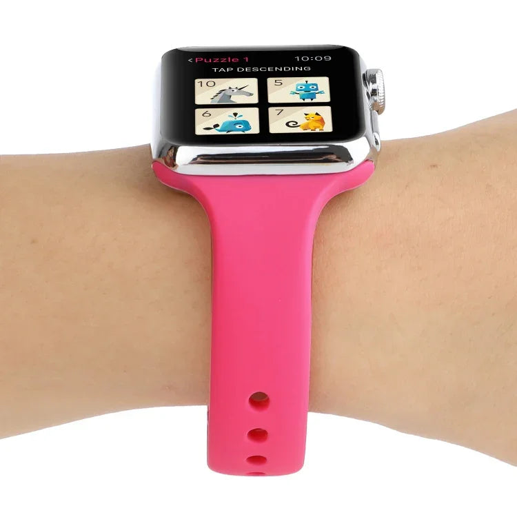 สายข้อมือซิลิโคนบางแบบหัวเข็มขัดคู่ สำหรับ Apple Watch Series 7 ขนาด 41 มม. / 6 & SE & 5 & 4 ขนาด 40 มม. / 3 & 2 & 1 ขนาด 38 มม., สำหรับ Apple Watch Series 8&7 ขนาด 41 มม. / SE 2&6&SE&5&4 ขนาด 40 มม. / 3&2&1 ขนาด 38 มม.