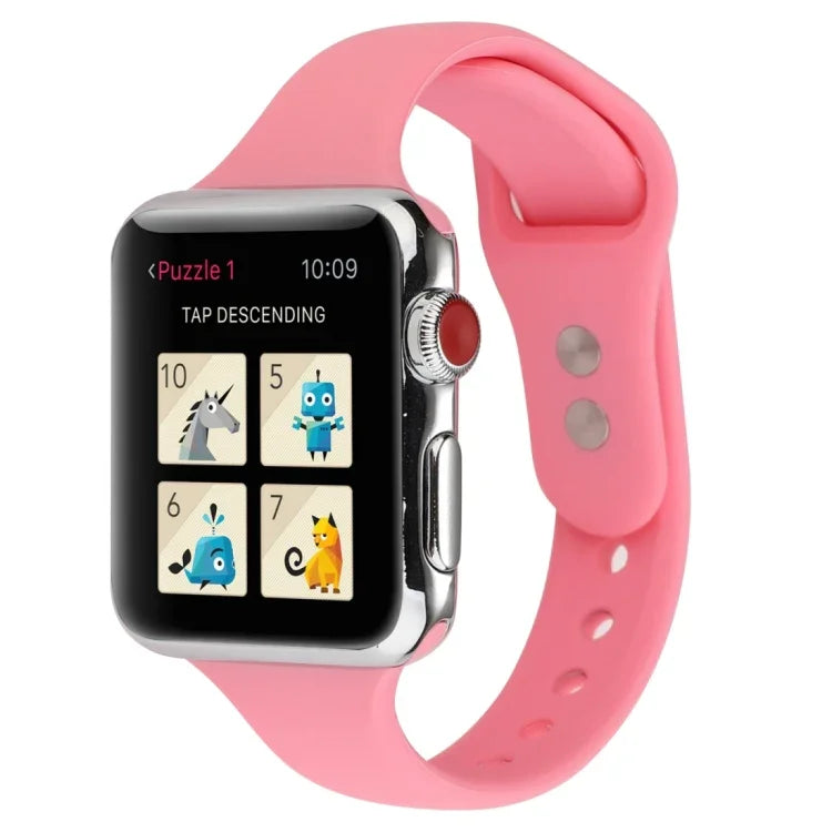 สายข้อมือซิลิโคนบางแบบหัวเข็มขัดคู่ สำหรับ Apple Watch Series 7 ขนาด 41 มม. / 6 & SE & 5 & 4 ขนาด 40 มม. / 3 & 2 & 1 ขนาด 38 มม., สำหรับ Apple Watch Series 8&7 ขนาด 41 มม. / SE 2&6&SE&5&4 ขนาด 40 มม. / 3&2&1 ขนาด 38 มม.