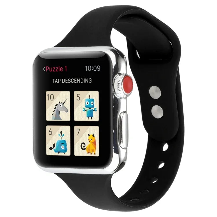 สายข้อมือซิลิโคนบางแบบหัวเข็มขัดคู่ สำหรับ Apple Watch Series 7 ขนาด 41 มม. / 6 & SE & 5 & 4 ขนาด 40 มม. / 3 & 2 & 1 ขนาด 38 มม., สำหรับ Apple Watch Series 8&7 ขนาด 41 มม. / SE 2&6&SE&5&4 ขนาด 40 มม. / 3&2&1 ขนาด 38 มม.