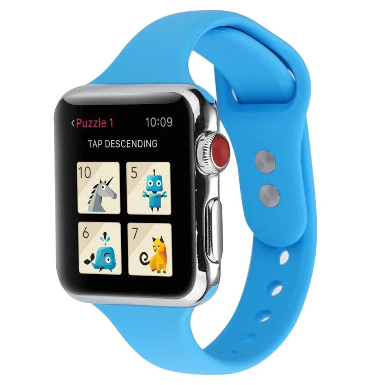สายข้อมือซิลิโคนบางแบบหัวเข็มขัดคู่ สำหรับ Apple Watch Series 7 ขนาด 41 มม. / 6 & SE & 5 & 4 ขนาด 40 มม. / 3 & 2 & 1 ขนาด 38 มม., สำหรับ Apple Watch Series 8&7 ขนาด 41 มม. / SE 2&6&SE&5&4 ขนาด 40 มม. / 3&2&1 ขนาด 38 มม.