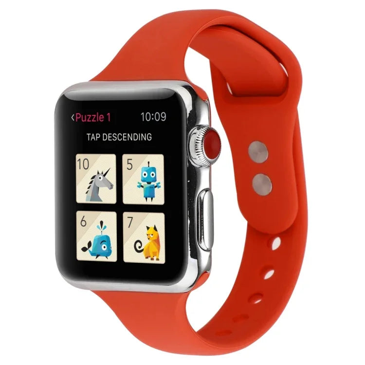 สายข้อมือซิลิโคนบางแบบหัวเข็มขัดคู่ สำหรับ Apple Watch Series 7 ขนาด 41 มม. / 6 & SE & 5 & 4 ขนาด 40 มม. / 3 & 2 & 1 ขนาด 38 มม., สำหรับ Apple Watch Series 8&7 ขนาด 41 มม. / SE 2&6&SE&5&4 ขนาด 40 มม. / 3&2&1 ขนาด 38 มม.