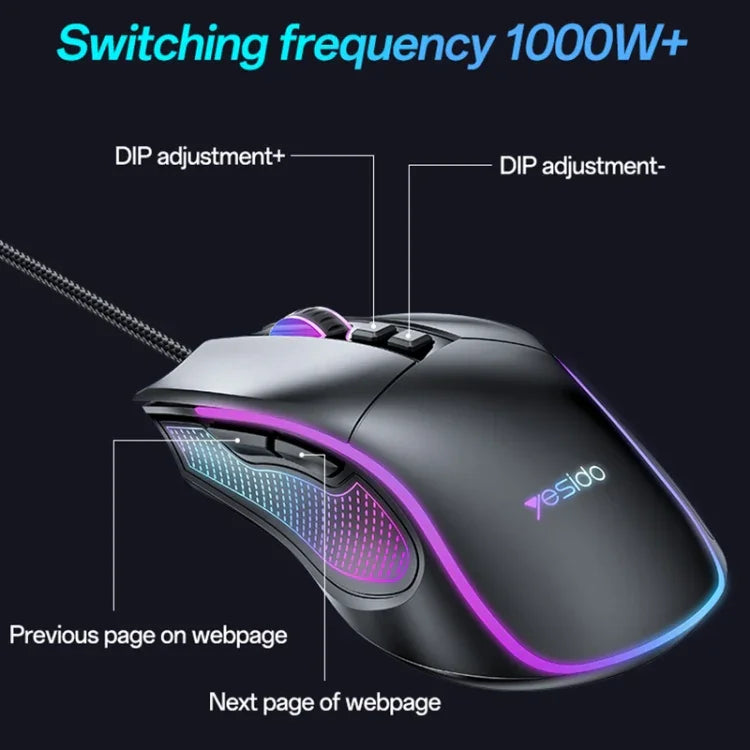 Yesido KB20 USB 7200DPI RGB Wired Mouse, KB20