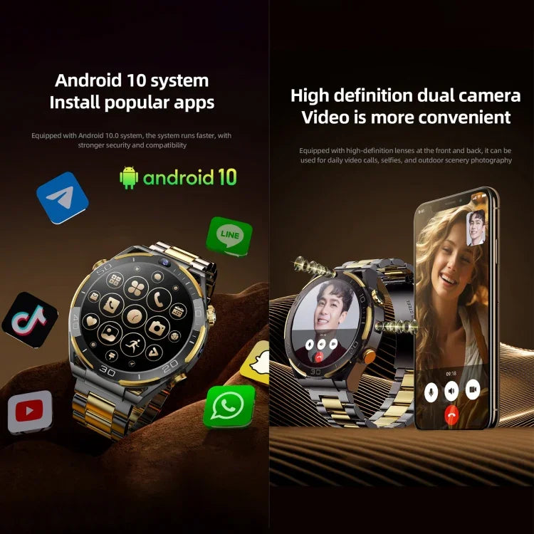 นาฬิกาอัจฉริยะ T7 ขนาด 1.508 นิ้ว 4G LTE ระบบ Android 10, 6GB+128GB, MTK6762 Octa Core, รองรับการวัดอัตราการเต้นหัวใจ / ปริมาณออกซิเจนในเลือด