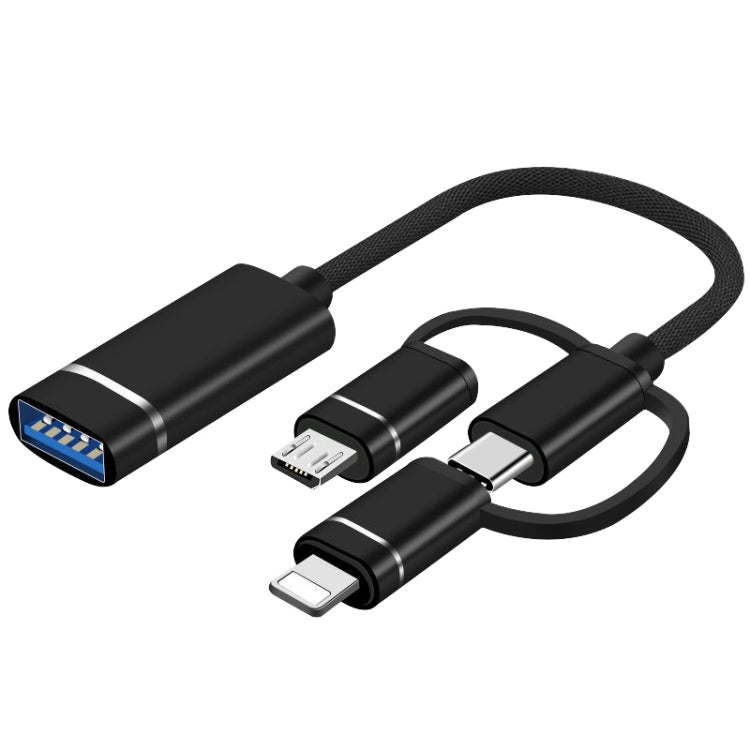 อะแดปเตอร์ OTG 3 in 1 ตัวเมีย USB เป็น Micro USB, Type-C, 8 พิน ตัวผู้