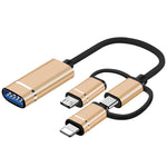 อะแดปเตอร์ OTG 3 in 1 ตัวเมีย USB เป็น Micro USB, Type-C, 8 พิน ตัวผู้