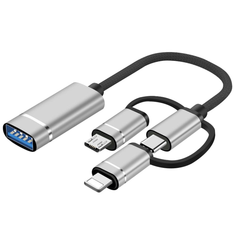 อะแดปเตอร์ OTG 3 in 1 ตัวเมีย USB เป็น Micro USB, Type-C, 8 พิน ตัวผู้