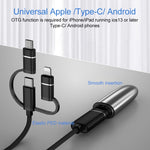 อะแดปเตอร์ OTG 3 in 1 ตัวเมีย USB เป็น Micro USB, Type-C, 8 พิน ตัวผู้