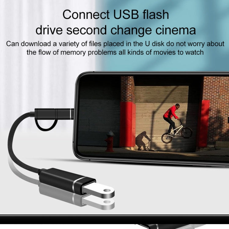 อะแดปเตอร์ OTG 3 in 1 ตัวเมีย USB เป็น Micro USB, Type-C, 8 พิน ตัวผู้