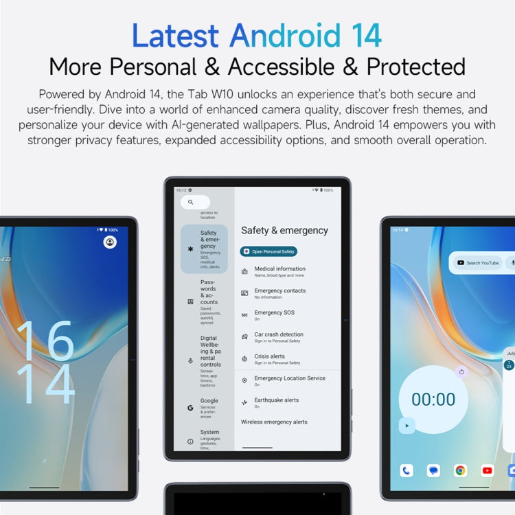 แท็บเล็ต Ulefone Tab W10 WiFi, 10.1 นิ้ว Android 14 Unisoc T606 Octa Core, ปลั๊ก EU, Tab W10