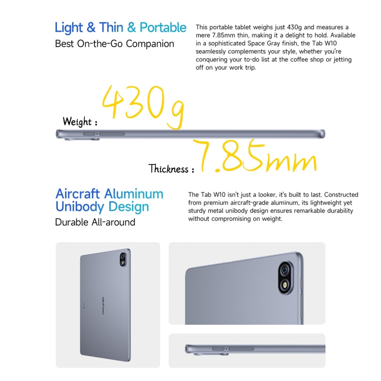 แท็บเล็ต Ulefone Tab W10 WiFi, 10.1 นิ้ว Android 14 Unisoc T606 Octa Core, ปลั๊ก EU, Tab W10