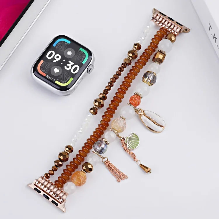สายรัดนาฬิกาโซ่ลูกปัดเปลือก สำหรับ Apple Watch ขนาด 46 มม. / 49 มม. / 45 มม. / 44 มม., สำหรับ Apple Watch ขนาด 42 มม. / 41 มม. / 40 มม. / 38 มม.