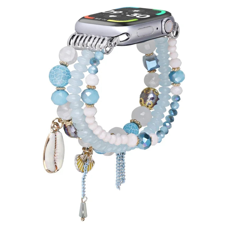 สายรัดนาฬิกาโซ่ลูกปัดเปลือก สำหรับ Apple Watch ขนาด 46 มม. / 49 มม. / 45 มม. / 44 มม., สำหรับ Apple Watch ขนาด 42 มม. / 41 มม. / 40 มม. / 38 มม.