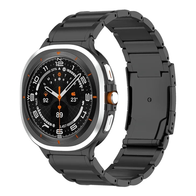 สายรัดนาฬิกาเหล็กไทเทเนียมหัวเข็มขัดสามเม็ดลายเต่า สำหรับ Samsung Galaxy Watch Ultra / Ultra 2025, สำหรับ Samsung Galaxy Watch8 / Watch8 Classic