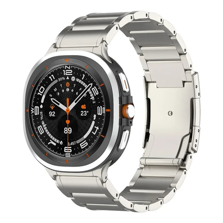 สายรัดนาฬิกาเหล็กไทเทเนียมหัวเข็มขัดสามเม็ดลายเต่า สำหรับ Samsung Galaxy Watch Ultra / Ultra 2025, สำหรับ Samsung Galaxy Watch8 / Watch8 Classic
