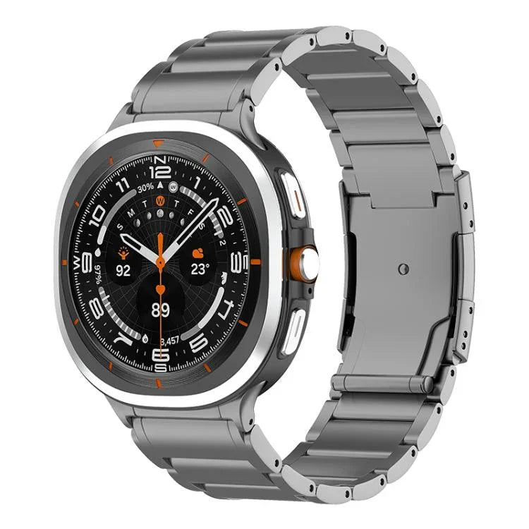 สายรัดนาฬิกาเหล็กไทเทเนียมหัวเข็มขัดสามเม็ดลายเต่า สำหรับ Samsung Galaxy Watch Ultra / Ultra 2025, สำหรับ Samsung Galaxy Watch8 / Watch8 Classic