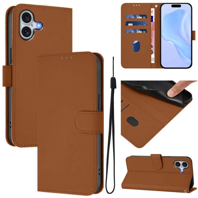 เคสโทรศัพท์หนังสีพื้นสัมผัสนุ่มพร้อมสายคล้อง สำหรับ iPhone 16 Pro, สำหรับ iPhone 16 Plus