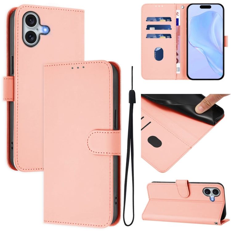 เคสโทรศัพท์หนังสีพื้นสัมผัสนุ่มพร้อมสายคล้อง สำหรับ iPhone 16 Pro, สำหรับ iPhone 16 Plus