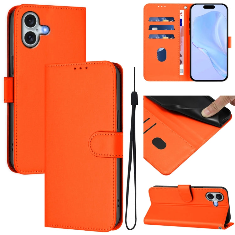 เคสโทรศัพท์หนังสีพื้นสัมผัสนุ่มพร้อมสายคล้อง สำหรับ iPhone 16 Pro, สำหรับ iPhone 16 Plus