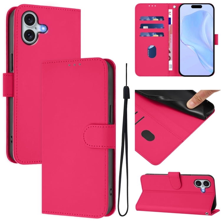 เคสโทรศัพท์หนังสีพื้นสัมผัสนุ่มพร้อมสายคล้อง สำหรับ iPhone 16 Pro, สำหรับ iPhone 16 Plus