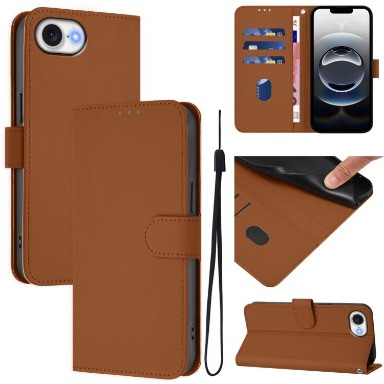 เคสโทรศัพท์หนังสีพื้นสัมผัสนุ่มพร้อมสายคล้อง สำหรับ iPhone 17e / 16e, สำหรับ iPhone 17 Pro Max